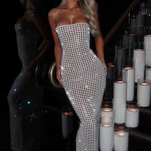 Babyboo’s crystal / mirror-embellished maxi dress